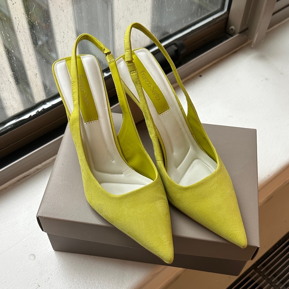 Franco Sarto Lime Green Pointed Toe Slingback Heels
